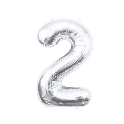 XL Folienballon Zahl 2 silber 85 cm