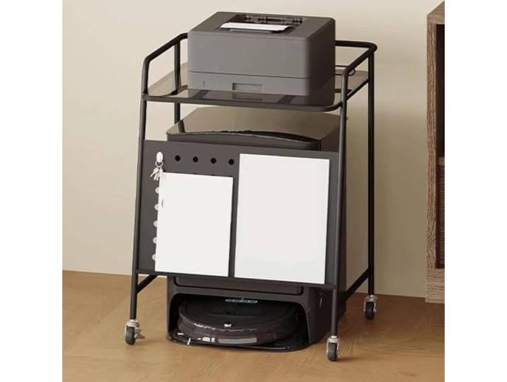 Mobiler Metall-RoboterVakuumAufbewahrungsschrank Nachttisch Mit Glasplatte Und Rollen For Das Wohnzimmer(Black)