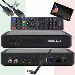 TiVuSat Smartcard Schwarz + DIGIQuest Q99 4K Combo Receiver mit WiFi Stick - tivùsat zertifiziert (nicht aktiviert), HEVC HDR, Rai Mediaset LA7, PVR ready, LAN, inkl. HDMI