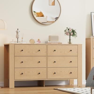 YUN 6 Drawer Dresser for Bedroom, Wide White Chest with Deep Drawers and Metal Knobs, Modern Storage for Hallway, Kids Room