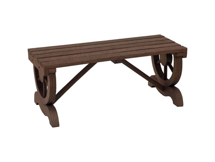 ComfortXL Gartenbank De-08301 Wagenrad-Design, wetterfest Natur, Braun, Holz, 98x39.5x50 cm, Gartenmöbel, Gartenbänke