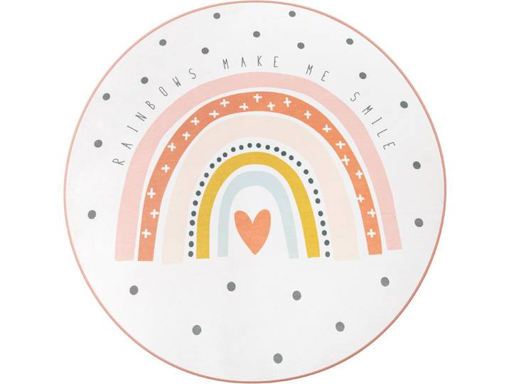 Kinderteppich PACO HOME Chicos 552 , beige, H:2mm Ø:150cm, Polyester, Teppiche, Kinderteppich, Flachgewebe, niedlich, Kinder Design, Motiv Regenbogen, Pastell-Farben
