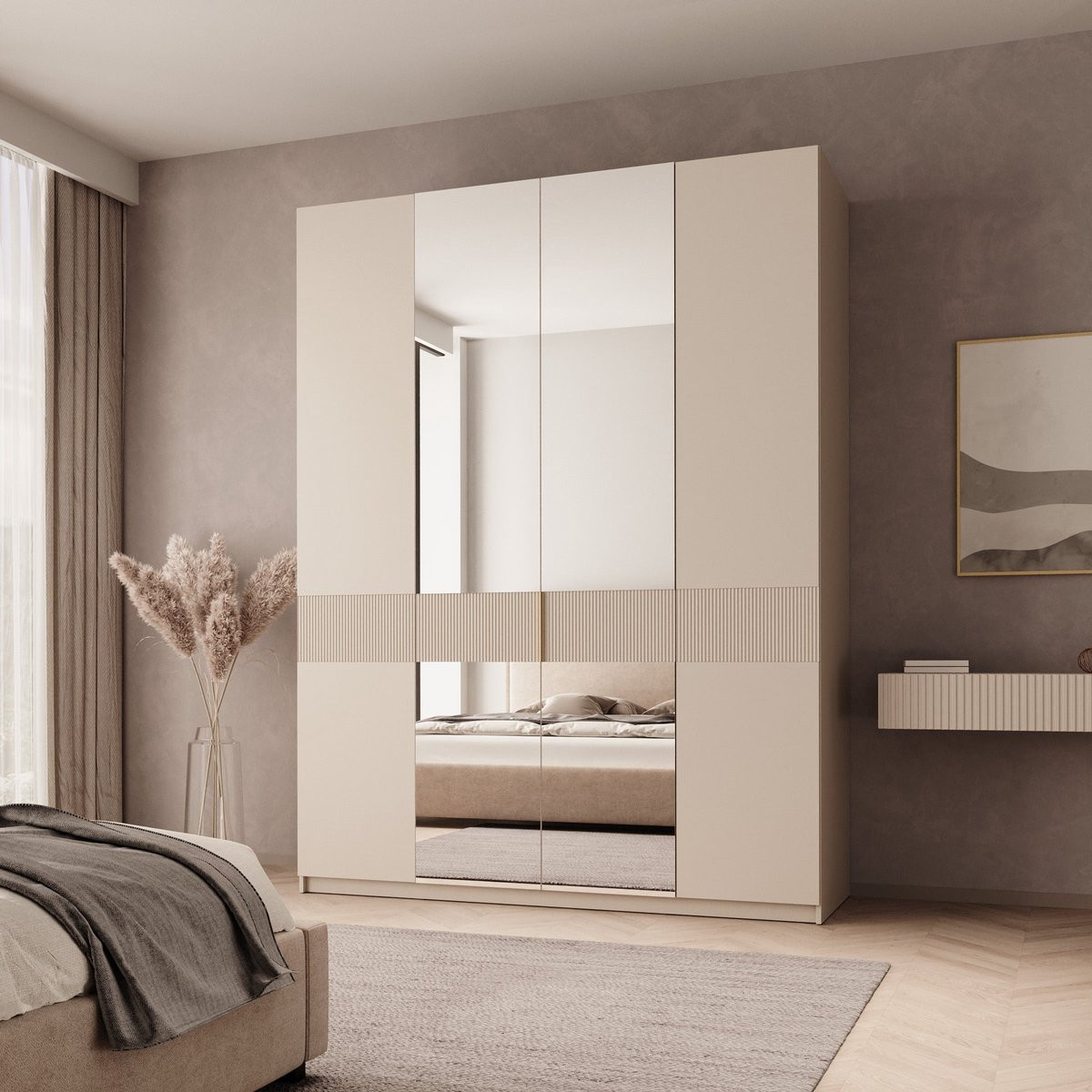 Meubella Zelvai Kledingkast 4-deurs Beige B/D/H: 180 x 60 x 237 cm