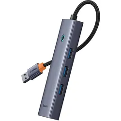 Baseus 4in1 Hub UltraJoy USB-A to USB 3.0 RJ45 (space grey) (USB-A, 4 Ports), Dockingstation + USB Hub, Grau