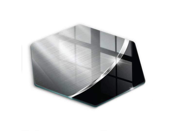 Wallfluent Glasplatte 40 cm Metallische Abstraktion, Alufarben, Glas, Rund, 40x40 cm, Küchenzubehör, Schneidebretter
