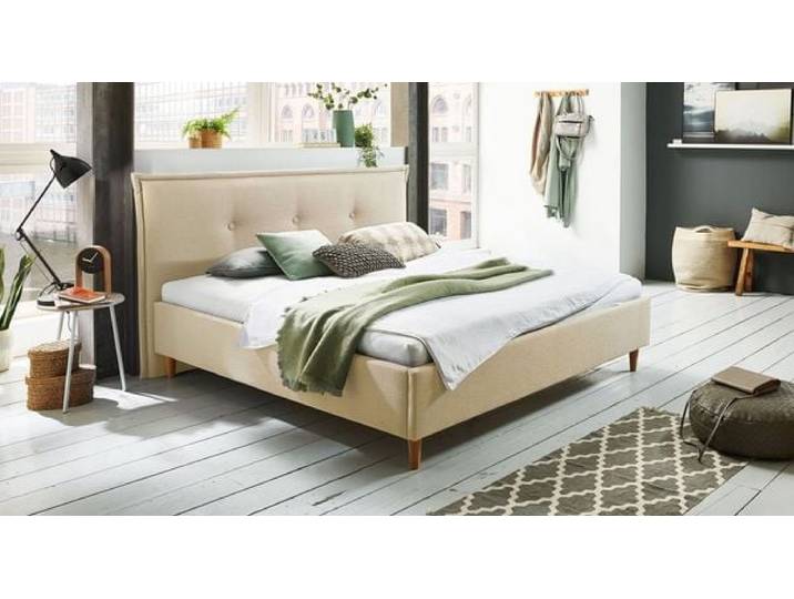 HOMELIV. Polsterbett Indore Komfort Webstoff 100x200cm Sand retro/vintage, höhenverstellbar
