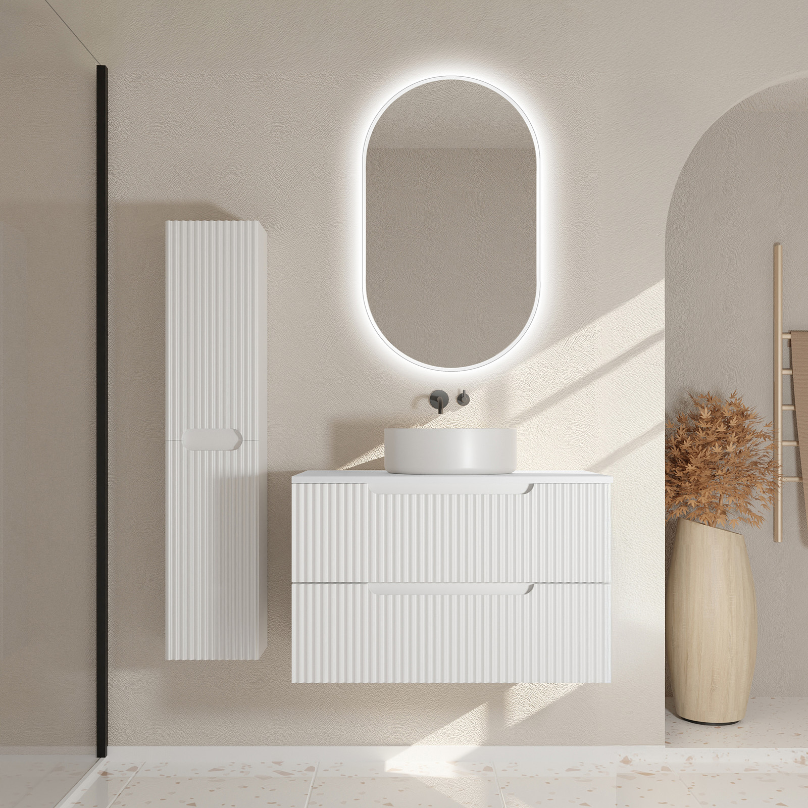 home24 Badkamerset COLORIA hoge kast met 2 deuren wit