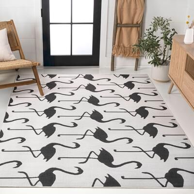 JONATHAN Y Liana Casual Coastal Flamingos Two-Tone Indoor/Outdoor Area Rug