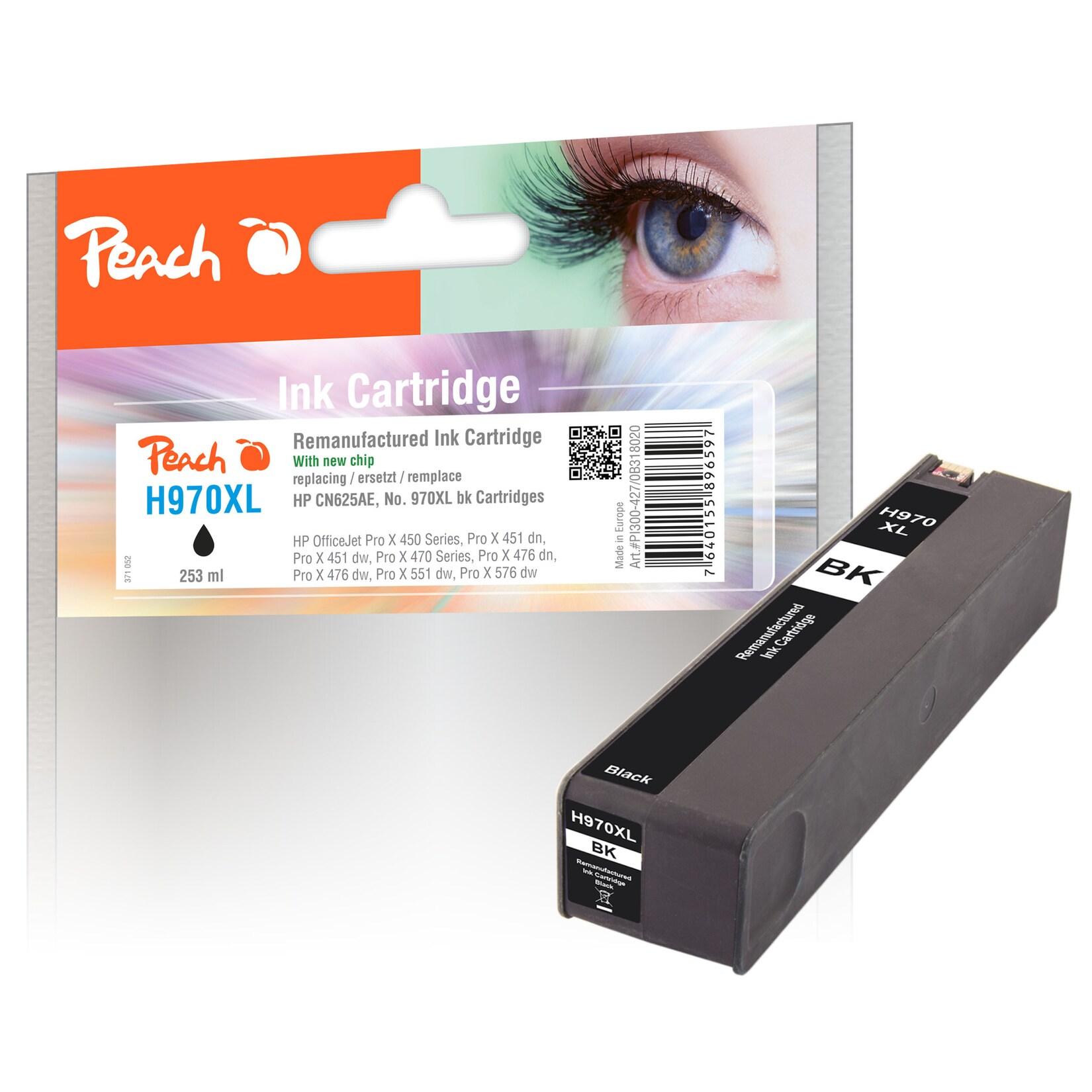 Peach HP 970 XLbk Druckerpatrone XL bk ersetzt HP No. 970XL bk, CN625A für z.B. HP OfficeJet Pro X 450, HP OfficeJet Pro X 451 dn (wiederaufbereitet)