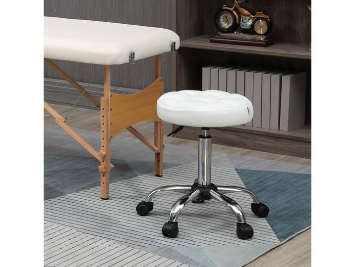 HOMCOM Tabouret Pivotant Réglable Similicuir Blanc Ø35,5x51-67cm