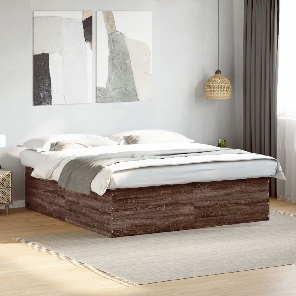 17 Stories Vidaxl Bed Frame Engineered Wood Brown Oak Double (4'6)
