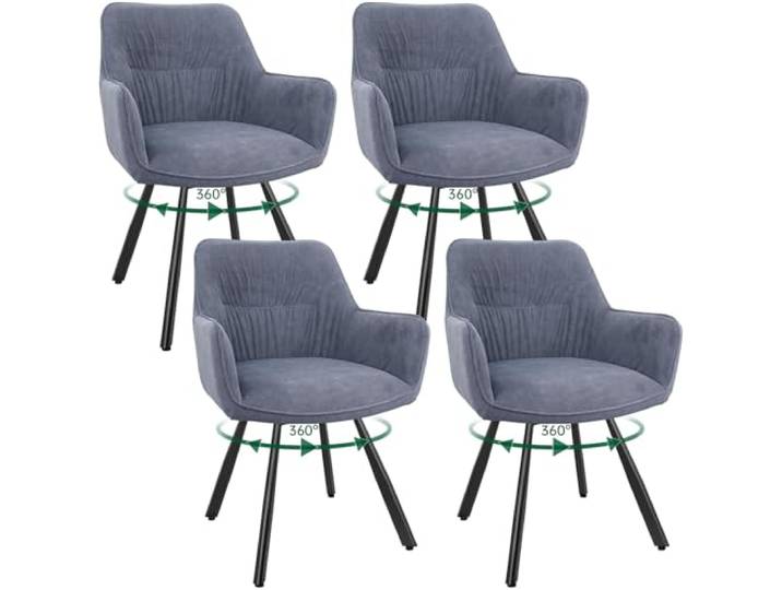 WAFTING Esszimmerstuhl 4er Set drehbar 360°, Polsterstuhl Samt, Grau Armlehnstuhl drehbar,Moderner Stühle für Esszimmer,Küchenstuhl für Wohnzimmer,Arbeitszimmer,Schlafzimmer