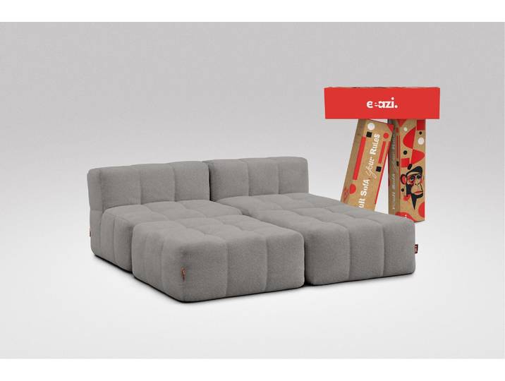 4-tlg. Modulsofa Grau – 2 Mittelteile, 2 Hocker