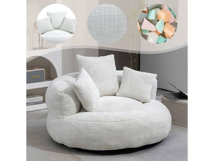 Ball & Cast Sitzsack, Durable Komfort Chenille Lazy Bag, Beanbag Chair mit 3 Kissen für Schlafzimmer, Büro, Beige, 1 Sitzplatz