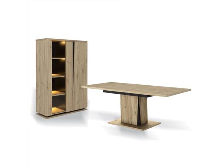 Ensemble vaisselier 2 poorten met éclairage et table à manger extensible crack - Fabrication Française
