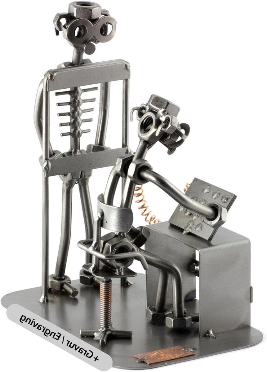 Schroevenmannetje Figuur - Handgemaakt Metalen Beeld - B/D/H: 19 x 13 x 8 cm