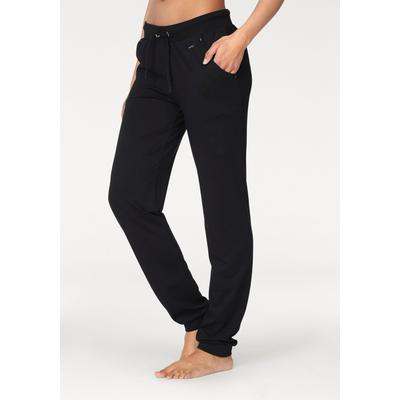 Relaxhose LASCANA "- Loungehose- Sweathose", Damen, Gr. 32/34, N-Gr, schwarz, Single Jersey, Obermaterial: 60% Baumwolle, 40% Polyester, unifarben, Basic, bequem lang, Hosen Relaxhose, mit seitlichen Eingrifftaschen, Home- und Loungewear