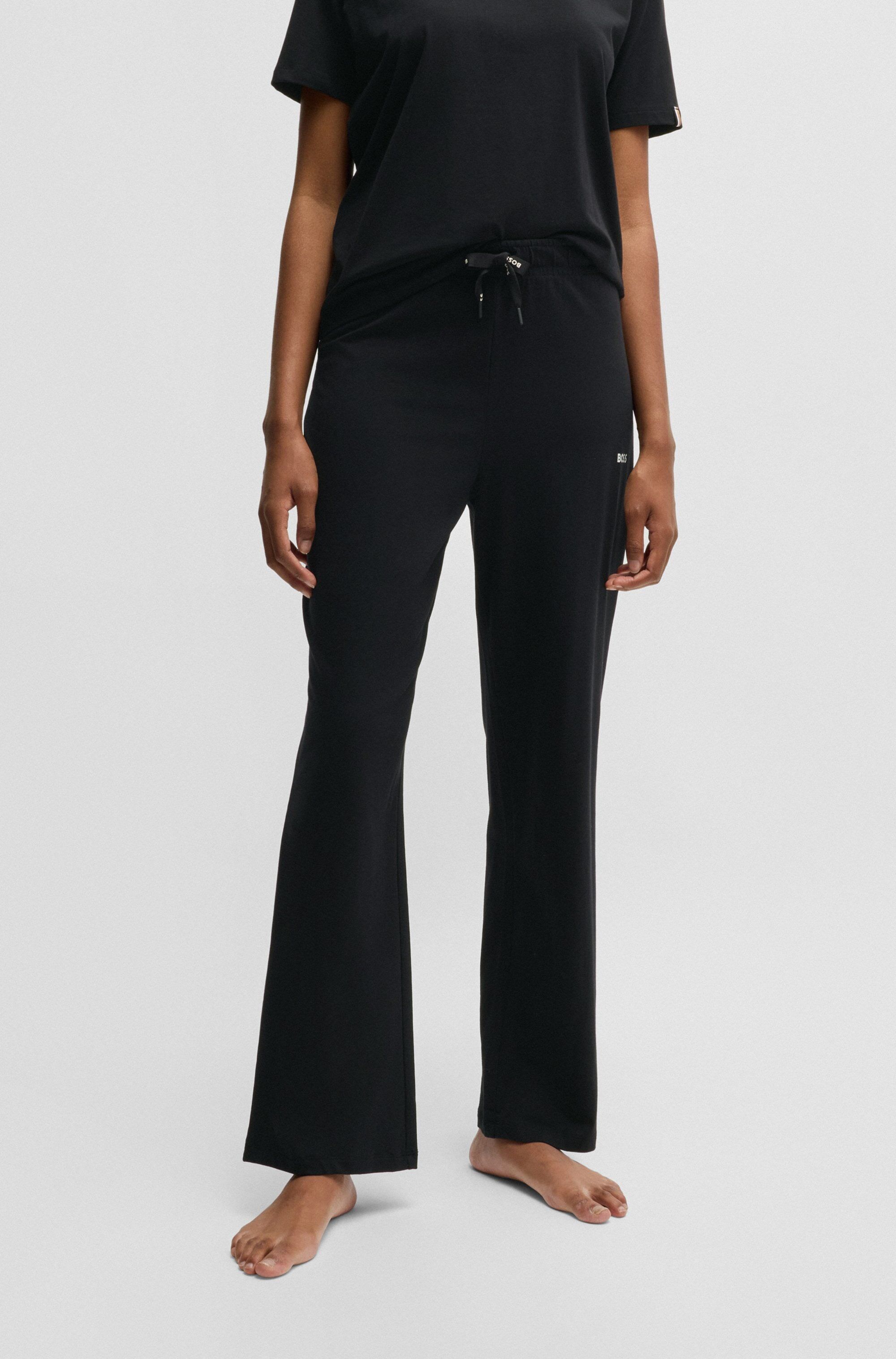 Pyjamahose BOSS "CI Pants", Damen, Gr. XS (34), N-Gr, schwarz (schwarz 001), Jersey, Obermaterial: 95% Baumwolle, 5% Elasthan, unifarben, ausgestellt lang, Hosen Pyjamahose, mit BOSS Logoschriftzug
