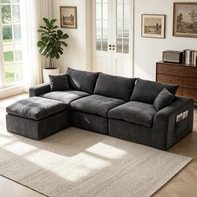 Abrihome "110"" L-Shaped Sectional Boneless Sofa with Pillows and Ottoman"