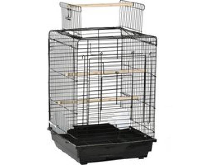 PawHut metalen vogelkooi met voerbakken, uitneembare lade, handvat, dim. 40L x 40l x 59H cm zwart