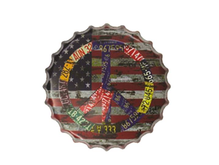 Plaque publicitaire de style Capsule avec l'inscription Peace Love USA
