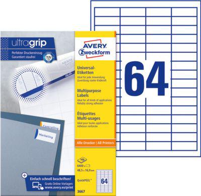 AVERY Zweckform Universal-Etiketten 3667, ultragrip, 48,5 x 16,9 mm, 3667, 6400 Stück