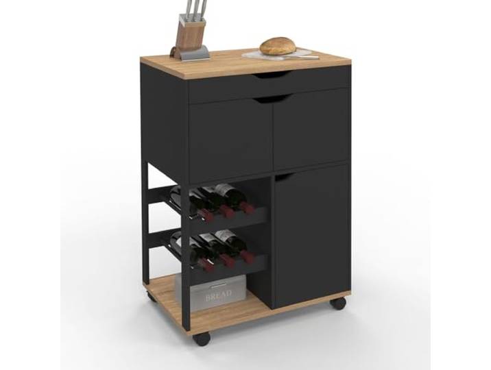 IDMarket - Desserte de cuisine COSY avec range bouteilles noir et bois Avec placard\, l. 60 cm