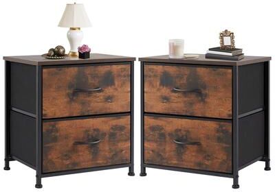 Inspired Finds Fabric Drawer Nightstand Bedside Storage Table With 2 Drawers For Bedroom, Living Room & Office 2 Pack Brown