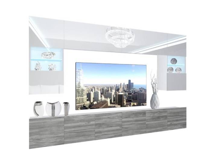 Unité Murale TV - BELINI - NEX 1-0-W-WGW1-0-0-PP - LED Multicolore - Bois - Design Contemporain