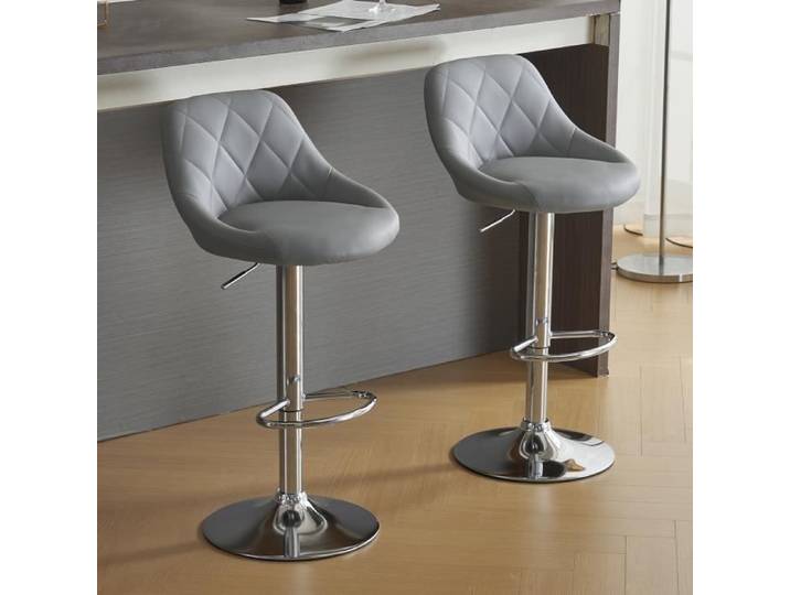Tabourets de bar - ALIGHTUP - Lot de 2 - PU - Hauteur Réglable - Gris