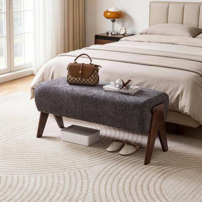 toswini 38.19-Inch Chenille Ottoman Bench with Solid Wood V-Shaped Legs