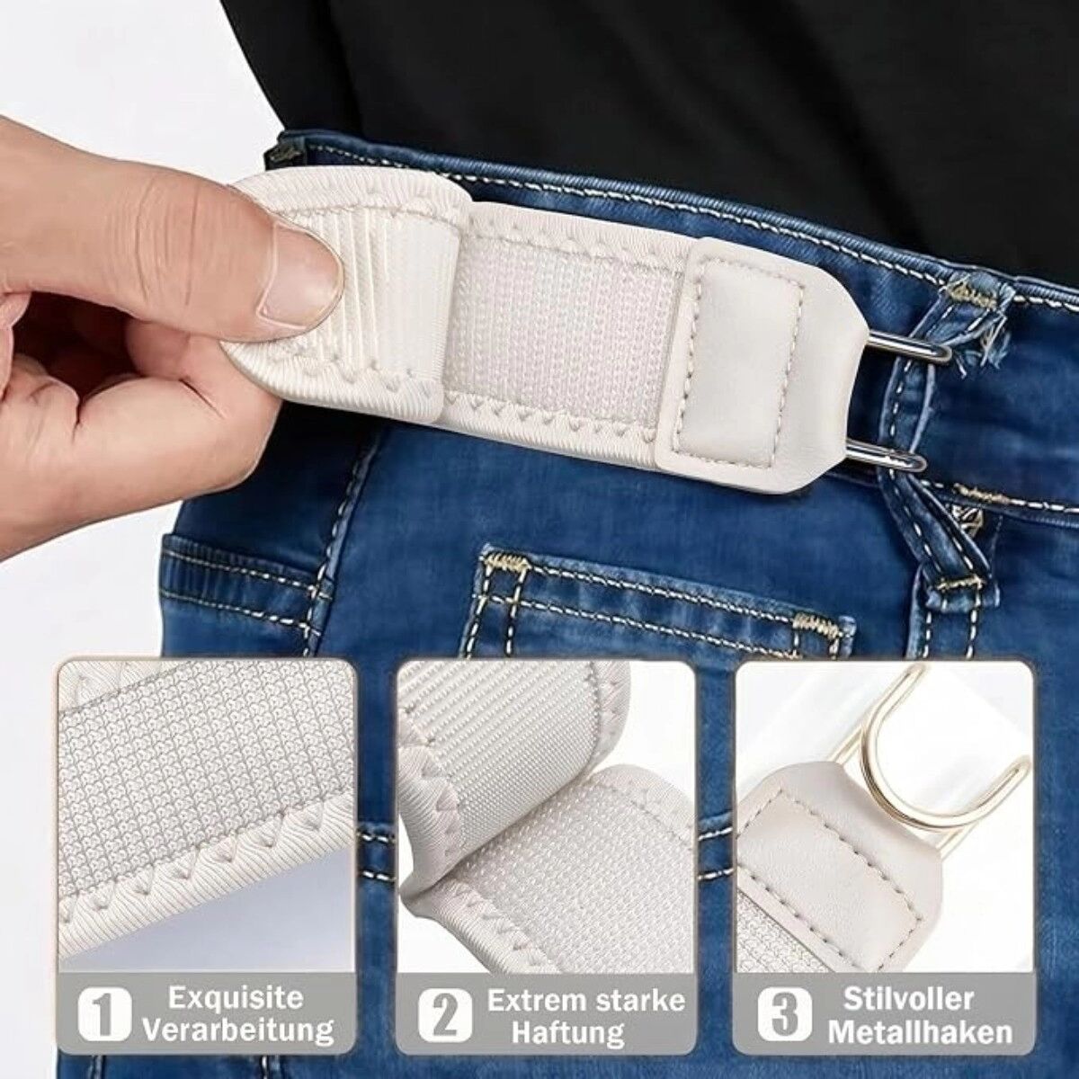 INF Ceinture Velcro 2 pièces - Crochet métallique réglable, bande élastique invisible sans boucle Blanc