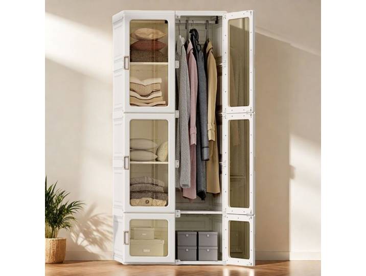 Armoire à portes transparentes Anajqaqia 10 compartiments 6 portes et 1 tringle armoire pliable anti-poussière