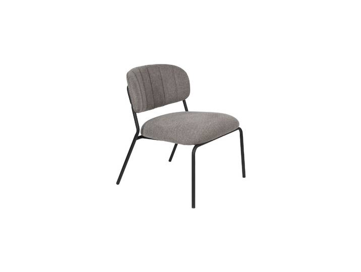 Fauteuil en tissu gris, assise et dossier rembourrés, pieds en ac