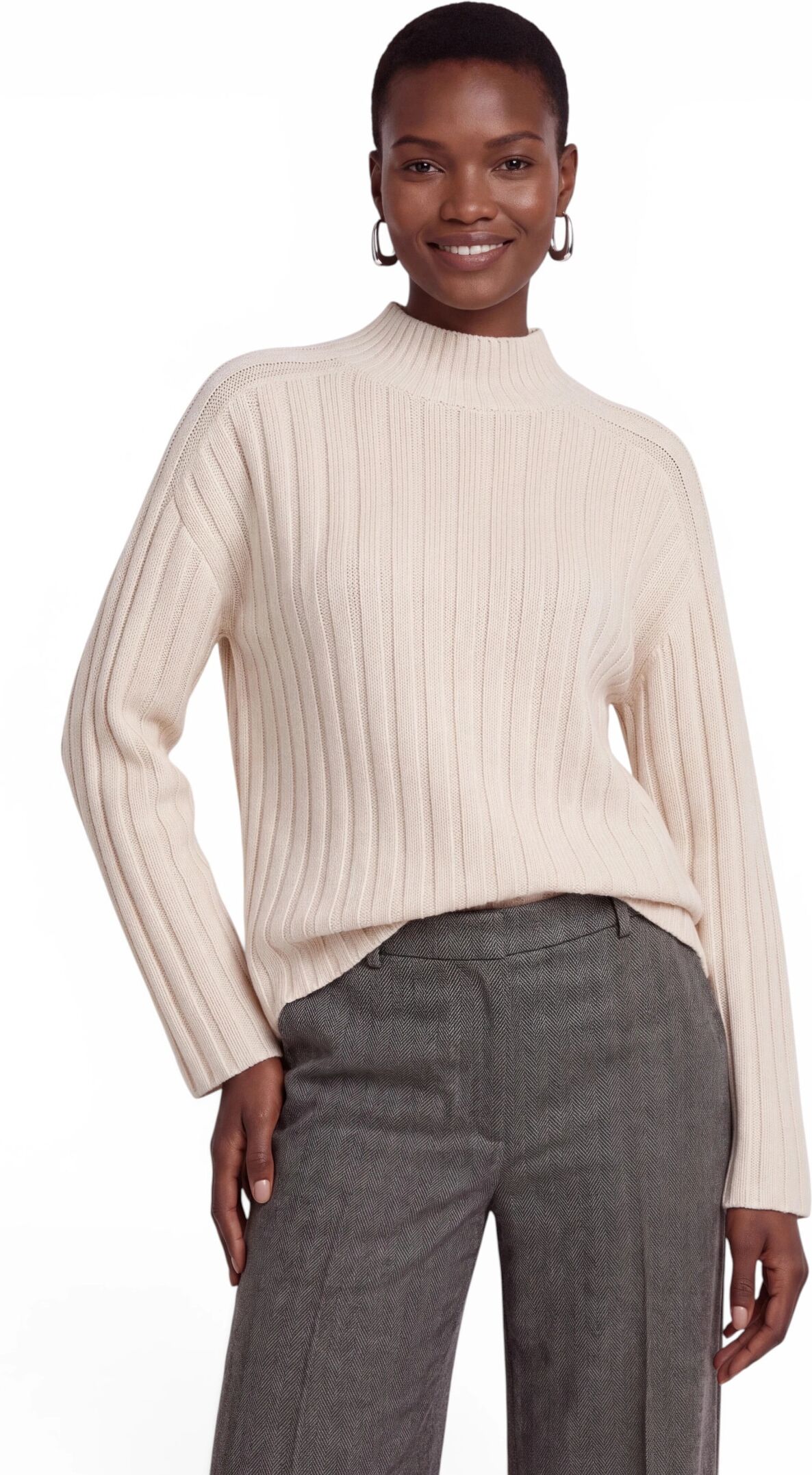 Strickpullover ZERO "Strickpullover mit Stehkragen", Damen, Gr. S, weiß (cream), Pullover Strickpullover
