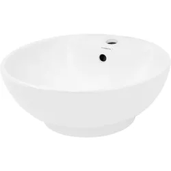 LuxeBath ECD Germany Aufsatzwaschbecken Keramik Weiß Ø 455 × 185 mm, rund – inkl. Ablaufgarnitur, Design Waschschale