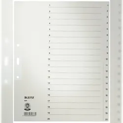 Leitz 1234-00-85 1234 Zahlenregister - 1-20, Papier, A4 Überbreite, 20 Blatt, grau