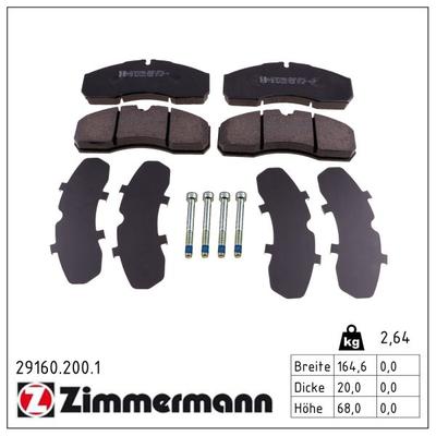 ZIMMERMANN Bremsbelagsatz, Scheibenbremse 29160.200.1 Vorderachse für Iveco RENAULT TRUCKS
