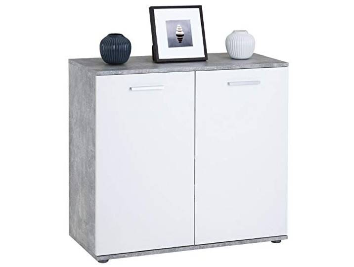 CARO-Möbel Kommode Chicago mit 2 Türen, Moderne Anrichte in Betonoptik/weiß, Sideboard Mehrzweckschrank für Wohnzimmer