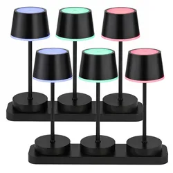 6x Tischleuchte Innen Außen schwarz Fernbedienung Touchdimmer RGB LED H 20 cm