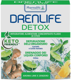 Pharmalife research Pharmalife Drenlife Detox Integratore Per Depurazione e Drenaggio dei Liquidi Lime e Zenzero 30 Stick