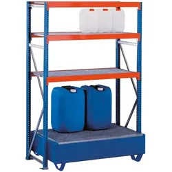 PROREGAL Umweltregal-Set W 100 | Grundregal inkl. Auffangwanne | HxBxT 200x125x60cm | Blau/Orange/Verzinkt