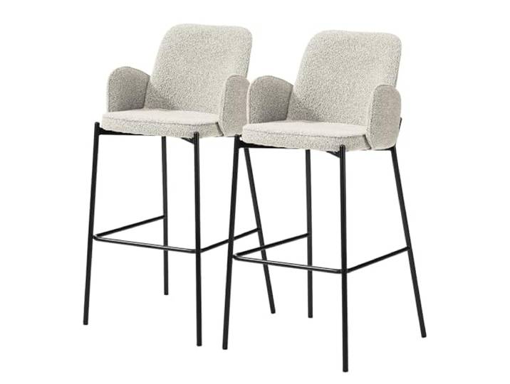 home24 Barstuhl 2er-Set Metall Textil 50 x 52 x 105 cm modernes Design, Esszimmer