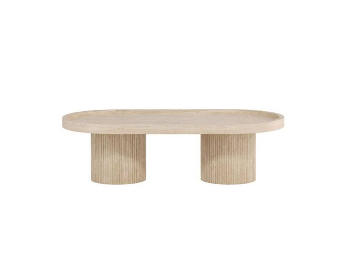 Table basse ovale effet travertin 120x60cm - beige