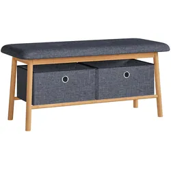 En.Casa, Schuhschrank, Sitzbank Vad mit 2 Aufbewahrungsboxen 90x30x45 cm Natur/Grau (90 x 30 x 45 cm)