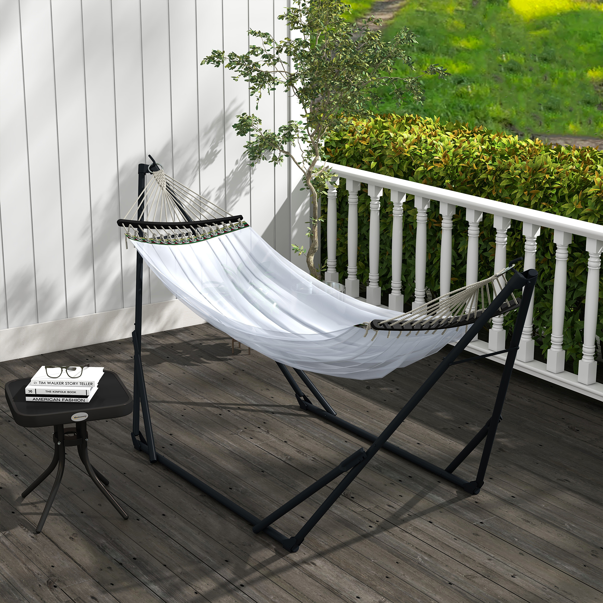 Outsunny Supporto per Amaca 120kg max con Amaca e Borsa Incluse, in Metallo, 263x89x100 cm, Nero e Bianco   Aosom Italy