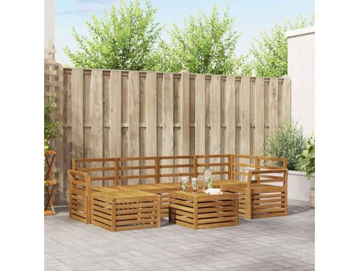 RJPLMFV Ecksofa, 7-Sitzer, Akazienholz, massiv, Natur Außen-Set, modulares Design, lackierte Oberfläche, bequem, pflegeleicht
