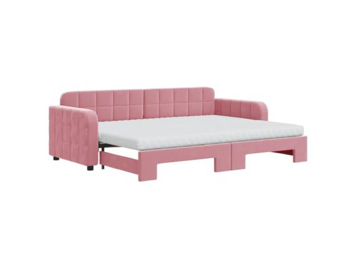 KTHLBRH Ausziehbares Schlafsofa aus rosafarbenem Samt, 80 x 200 cm, mit 2 2 Schaumstoffmatratzen, Metall- und Massivholzrahmen, Sperrholzlatten, Schaumstoff, Kupfergewebe