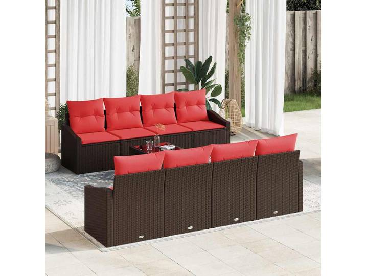 vidaXL Sofa Set 9 stk. 3-Sitzer Braun und Rot