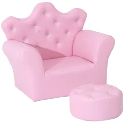 HOMCOM Kindersofa mit Ottomane Kindercouch in Kronenform Kindersessel Rosa